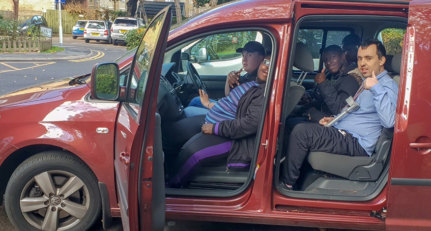 Transporting children with disabilities in donated car