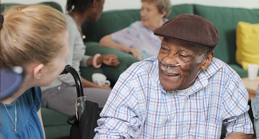 Carer with elderly patient at St Josephs hospice