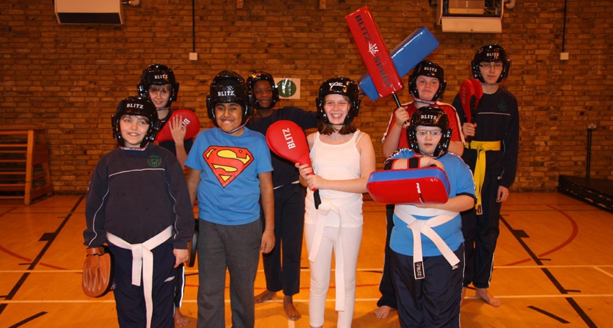 Children with austism and learning disabilities at Tae Kwando club at Woodside School