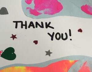 Winter Appeal Thank You in child's handwriting with hearts and stars