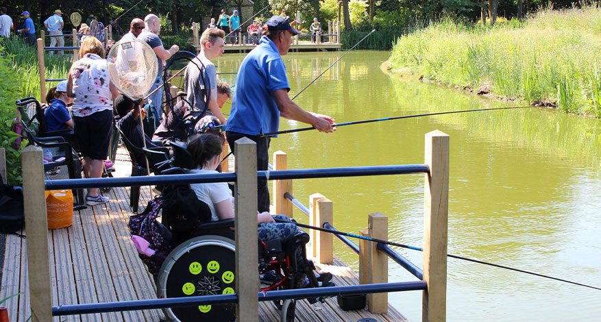 Accessible fishing platform in use